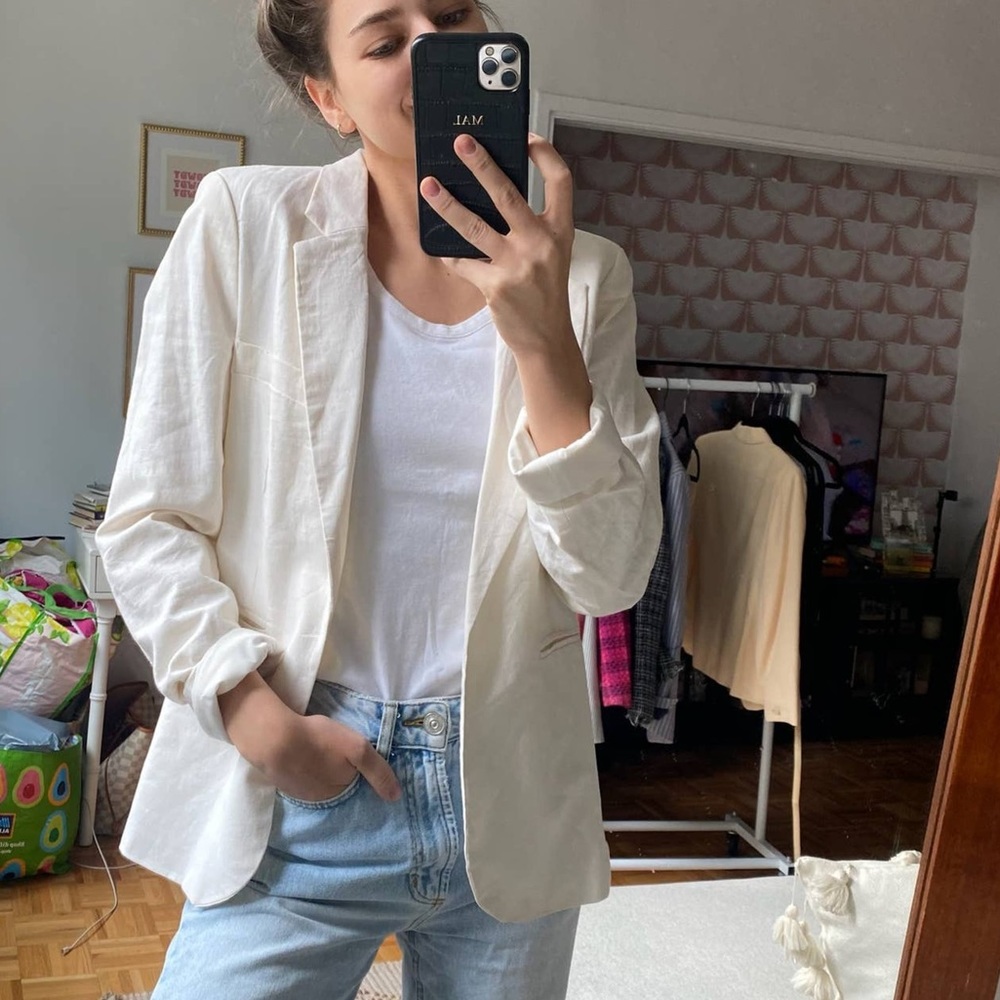 Rachel Zoe Cream Linen-Blend Blazer
